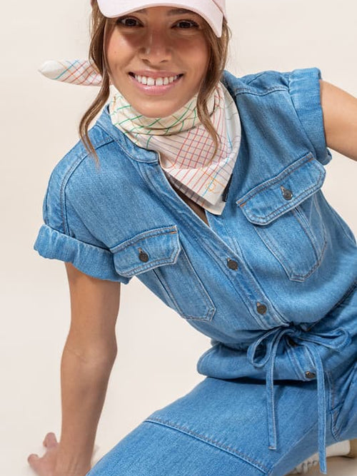 Foulard Quadrille en soie coton crème